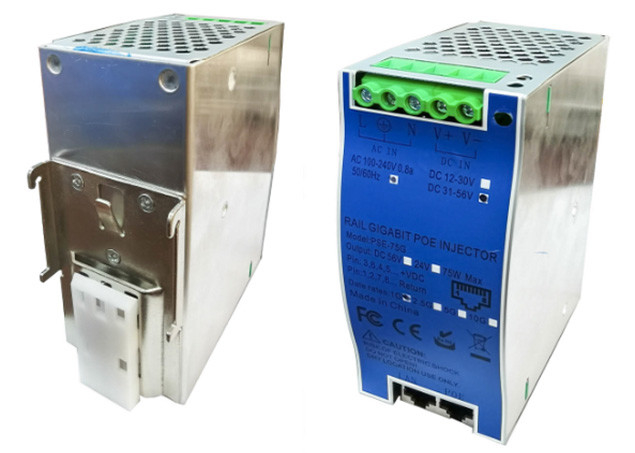 DIN-Rail الصناعية 10G 90W 802.3bt PoE++ المحقن مع مدخل طاقة مزدوج AC + DC